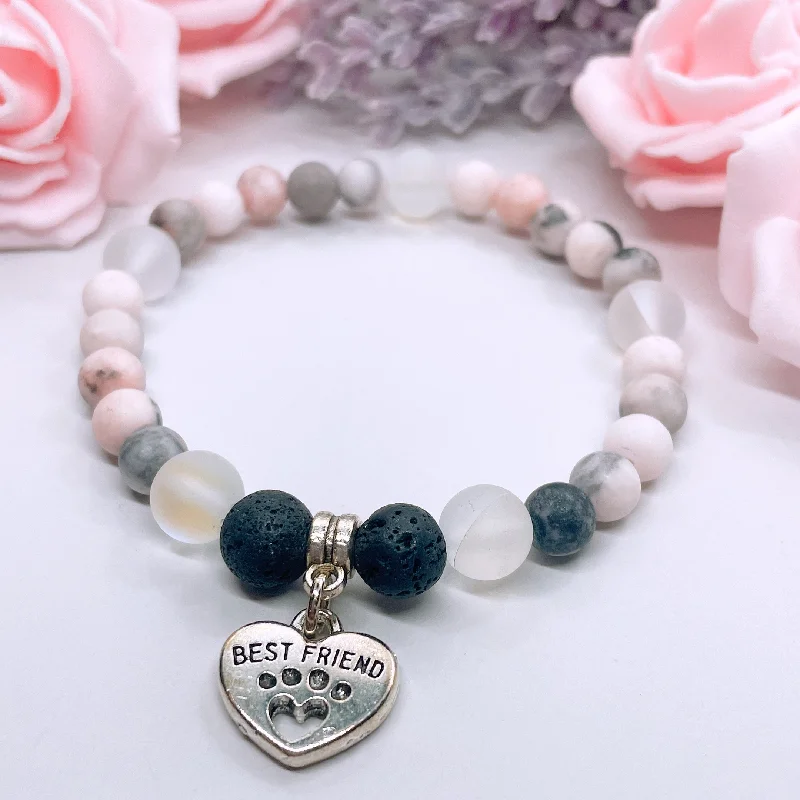 silver bracelet with moonstone for healing energy-Best Friend Heart Pet Paw Companion Charm Bracelet  Lava