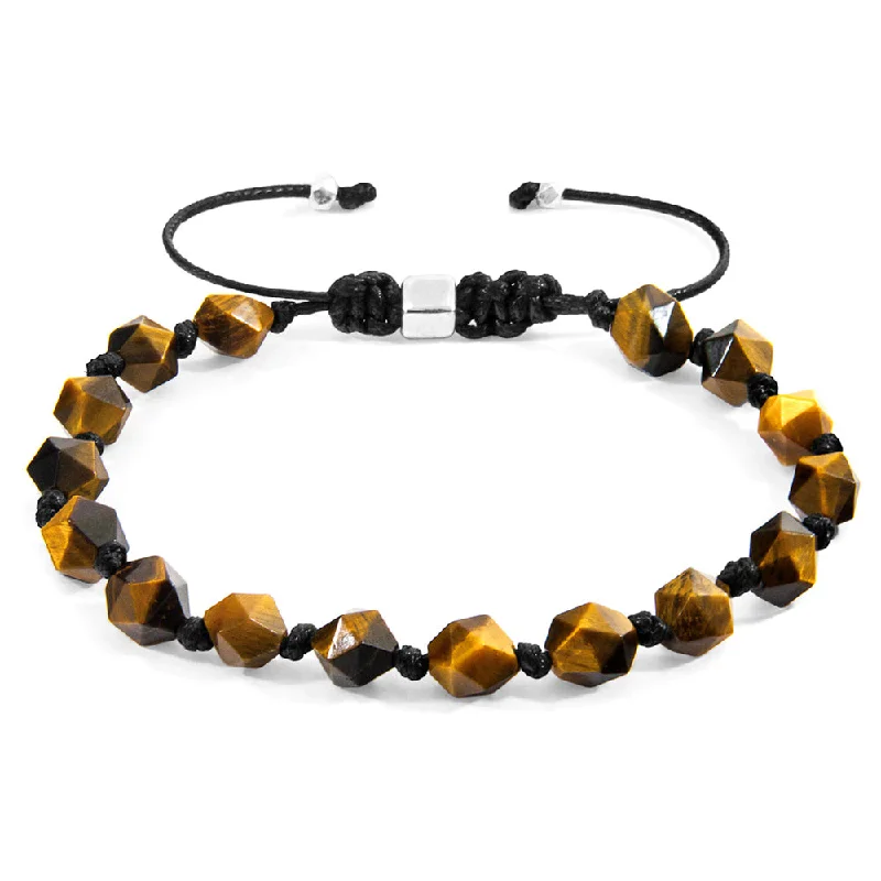 beaded bracelet with jade stones for protection-Brown Tiger's Eye Beaded Macramé Adjustable Bracelet - "Zebedee"