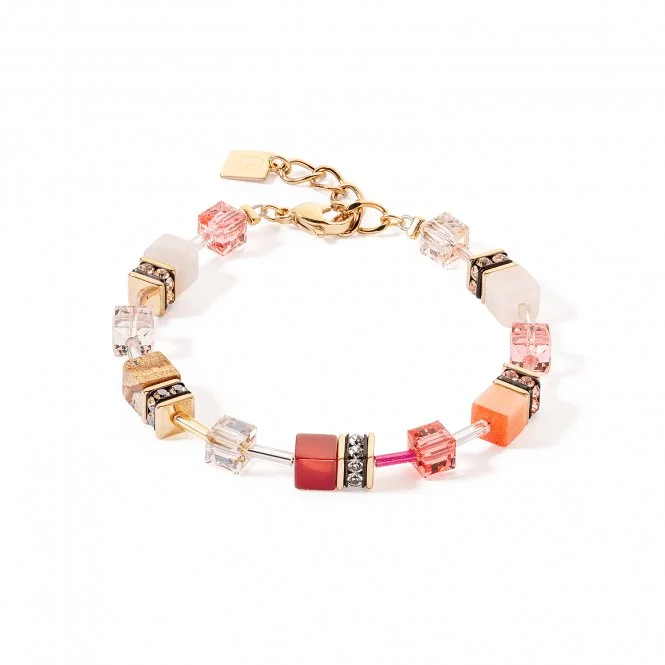 custom charm bracelet with family birthstones-GeoCUBE® Iconic Precious Red-Beige Bracelet 4905/30-0310