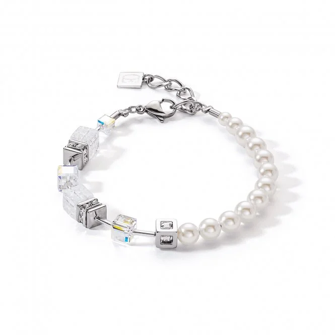 silver bracelet with infinity symbol for couples-GeoCUBE® Precious Fusion Pearls White Bracelet 5086/30-1400