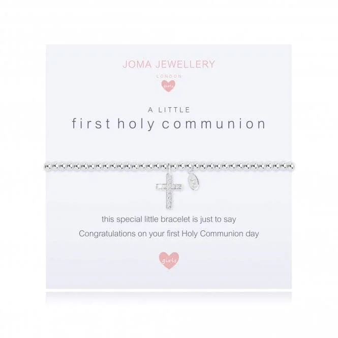 luxury silver bracelet with engraved love message-A Little First Holy Communion Bracelet C404