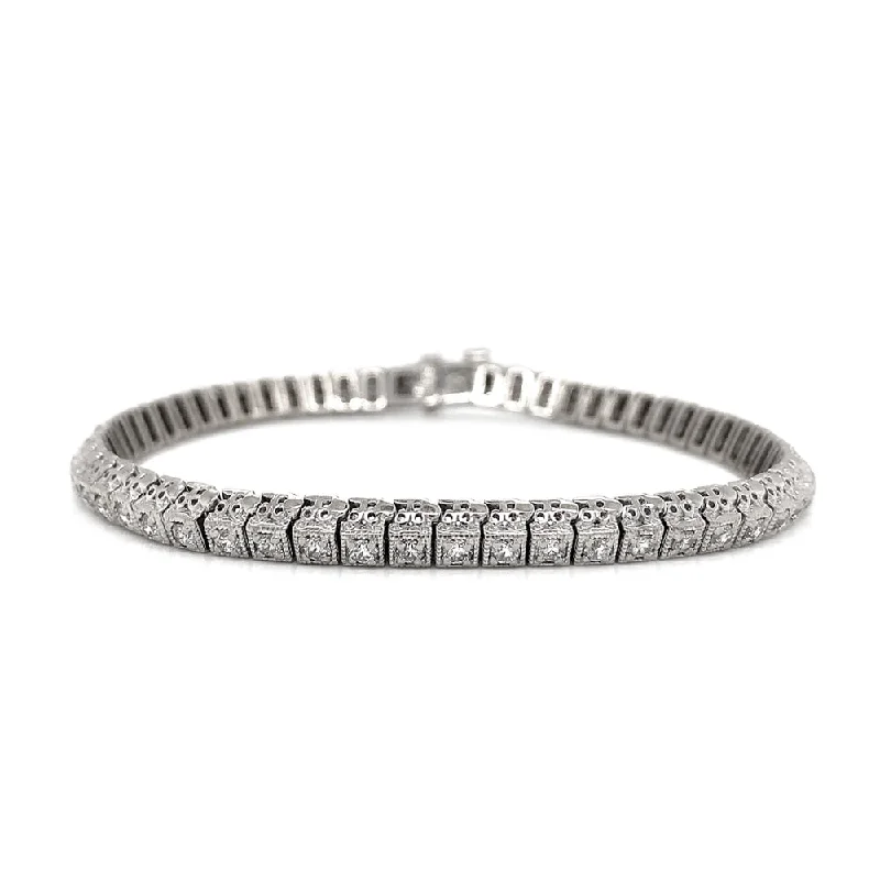 silver bracelet with custom charm for anniversary gift-Deco-Style Diamond Tennis Bracelet - "Gatsby"