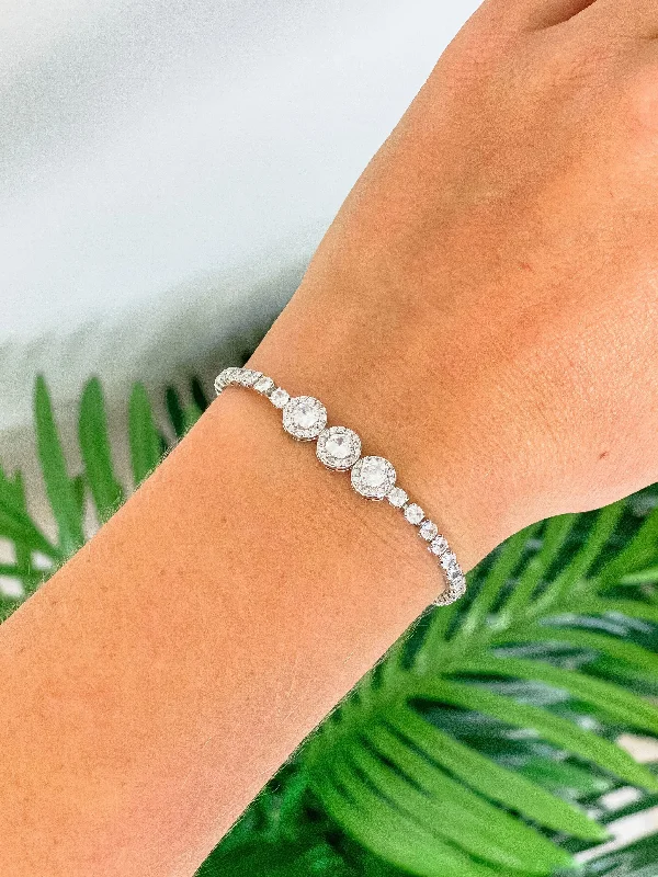 custom bracelet with family name for family celebration-Cubic Zirconia Solitaire Bezel Tennis Bracelet