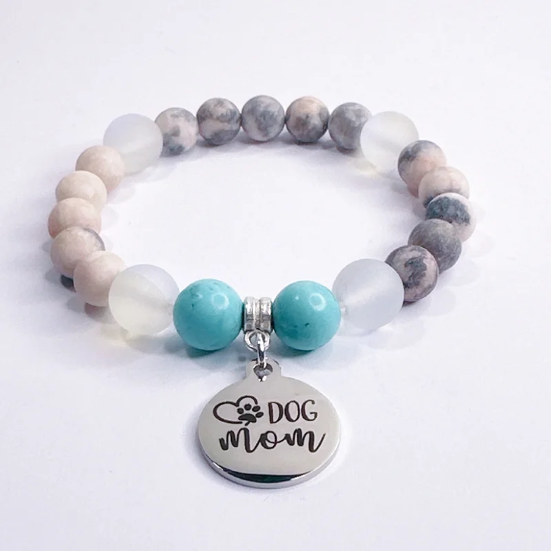 personalized gold bracelet with gemstone for anniversary-Dog Mom Classic Charm Bracelet Turquoise