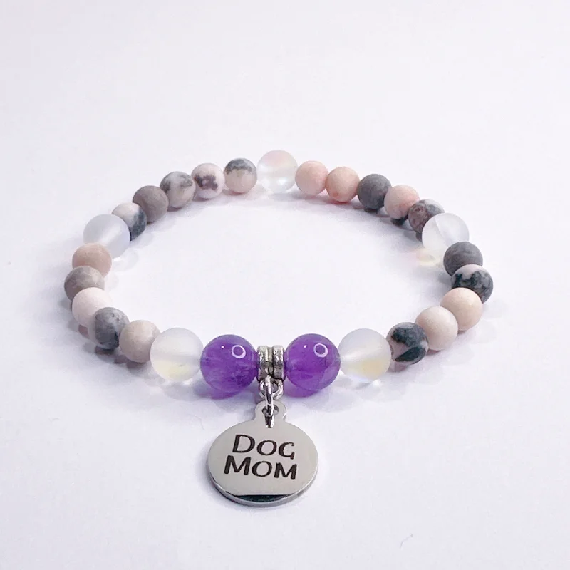 personalized bracelet with birthstone for family gift-Dog Mom Companion Charm Bracelet Amethyst