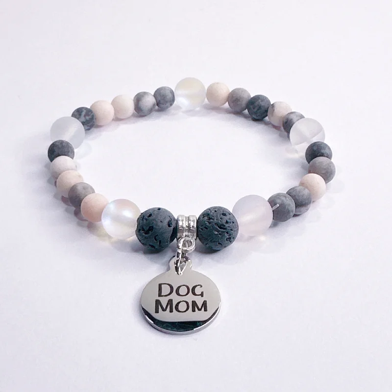 silver bracelet with gemstone for love and harmony-Dog Mom Companion Charm Bracelet  Lava