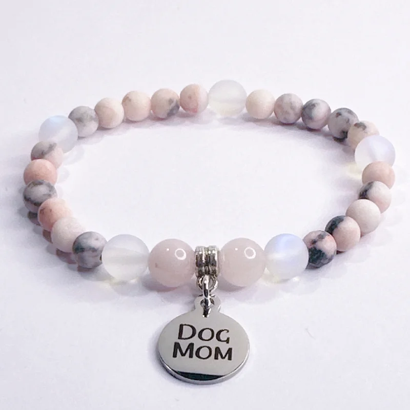 silver bracelet with engraved love message for romantic gift-Dog Mom Companion Charm Bracelet Rose Quartz