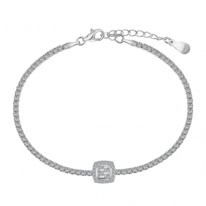 charm bracelet with lotus and butterfly charms for healing-Sterling Silver Rhodium Plated Zirconia Bracelet ERLB038