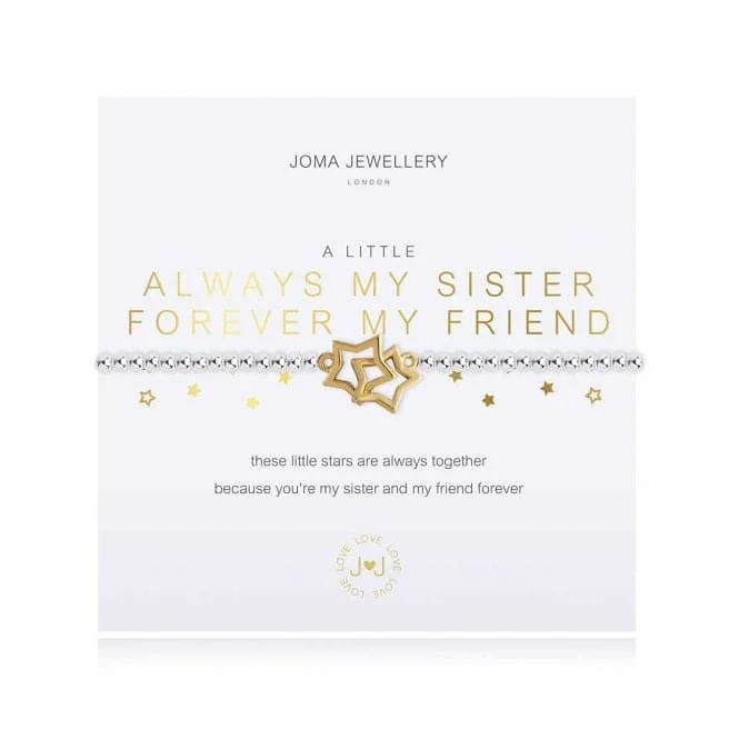 custom silver bracelet with engraved date for memory-A Little Always My Sister Forever My Friend Silver 17.5cm Stretch Bracelet 3795