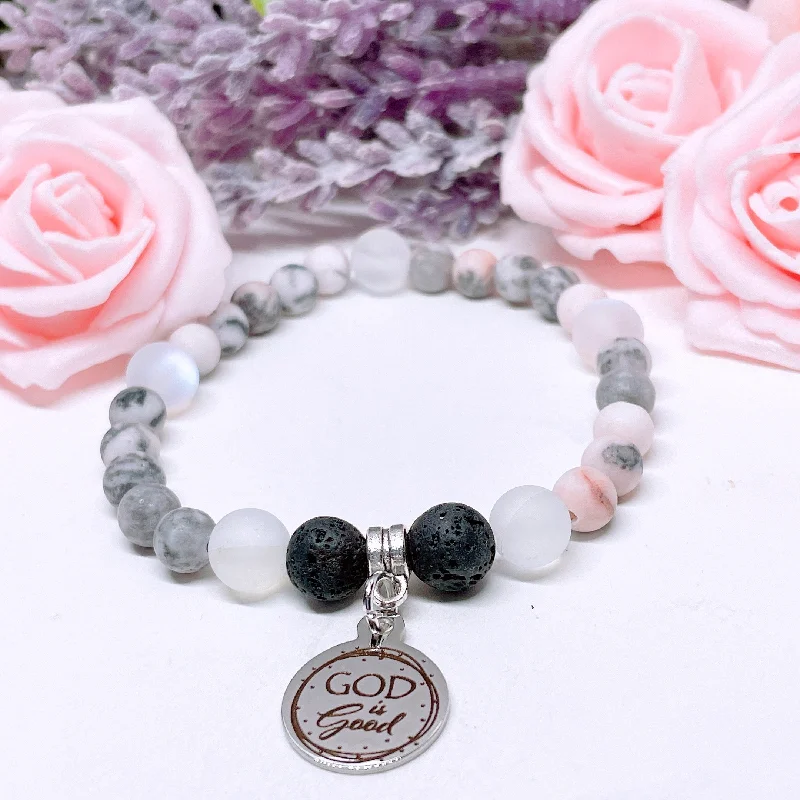 stackable charm bracelet with engraved initials-God is Good Companion Charm Bracelet Lava