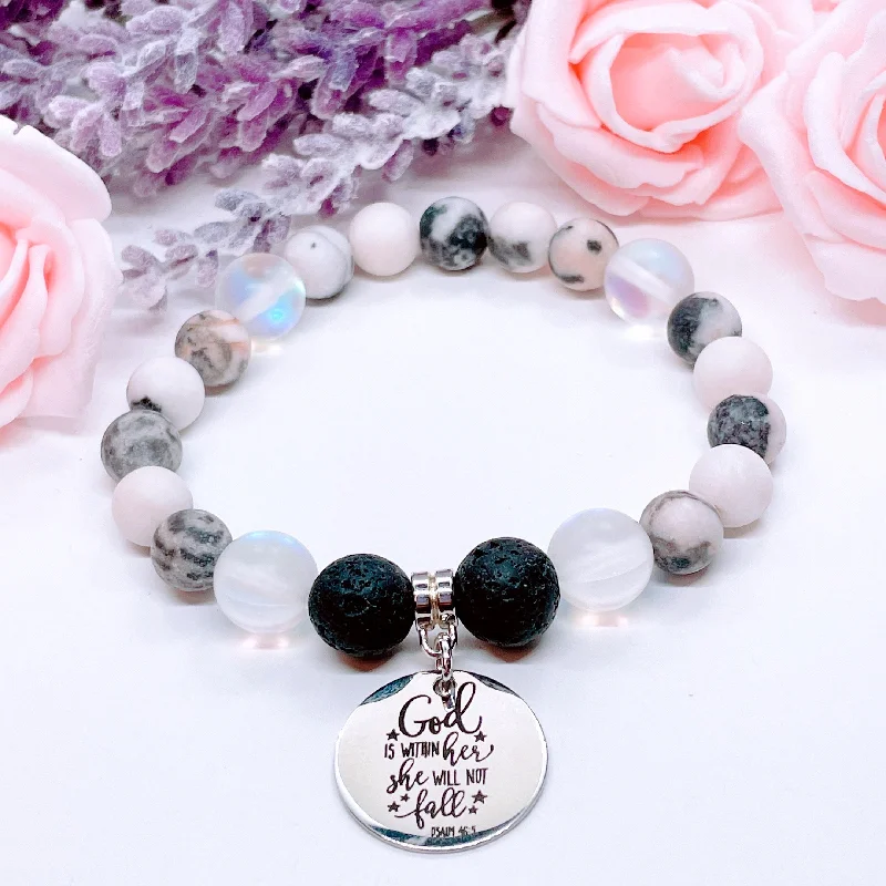 silver bracelet with gemstone charm for spiritual growth-God Is Within Her She Will Not Fall Classic Charm Bracelet Lava