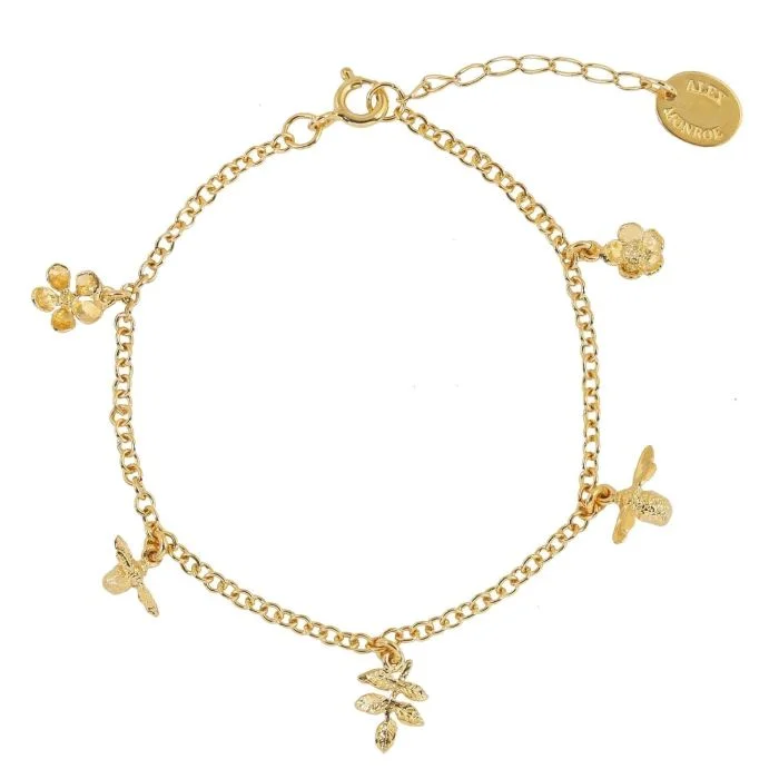 custom bracelet with engraved family message-Gold Vermeil Charm Bracelet - "Garden Gathering"