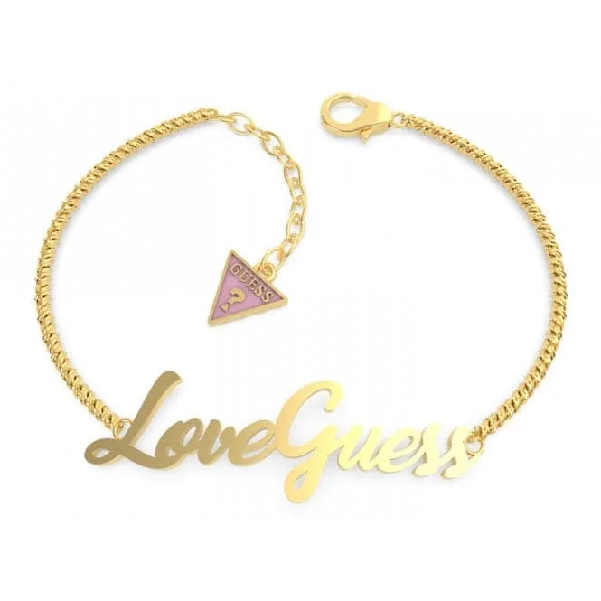 custom silver bracelet for family reunion gift-Dream & Love Love Guess Script Gold Bracelet UBB70058-L