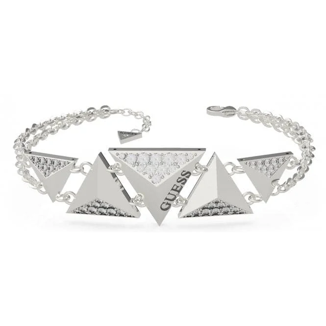 bracelet with engraved names for couples-Guess Explosion Double Chain Triangles Silver Bracelet UBB70073-L