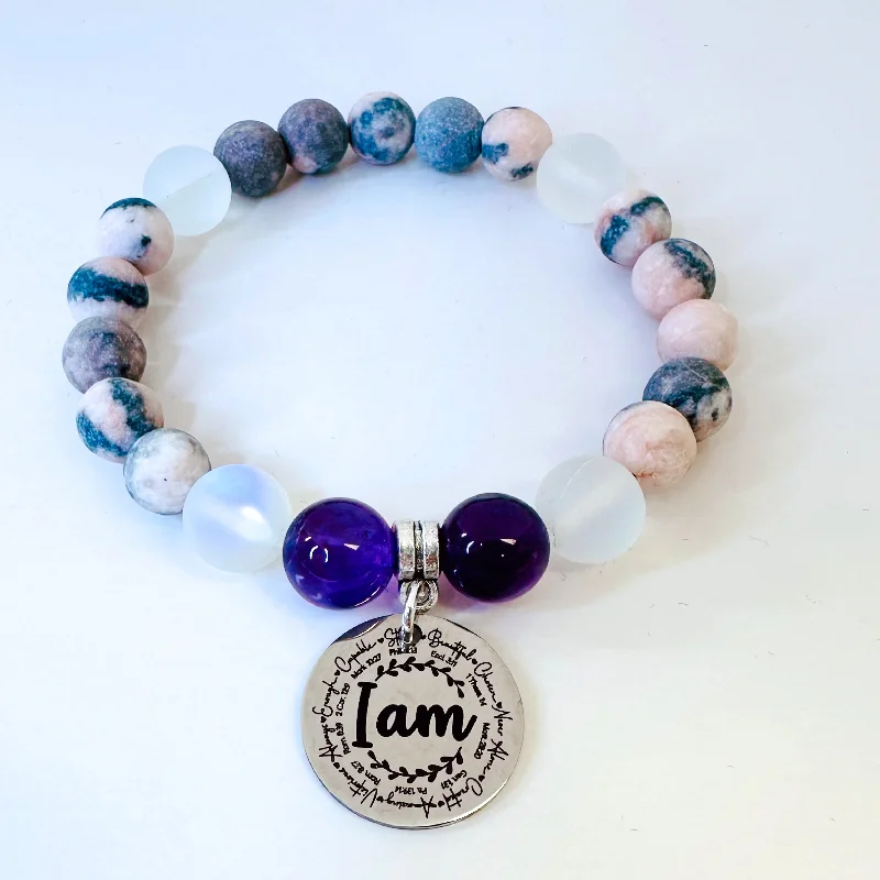 custom bracelet with engraved coordinates for travel memories-I Am Bible Verses Classic Charm Bracelet Amethyst