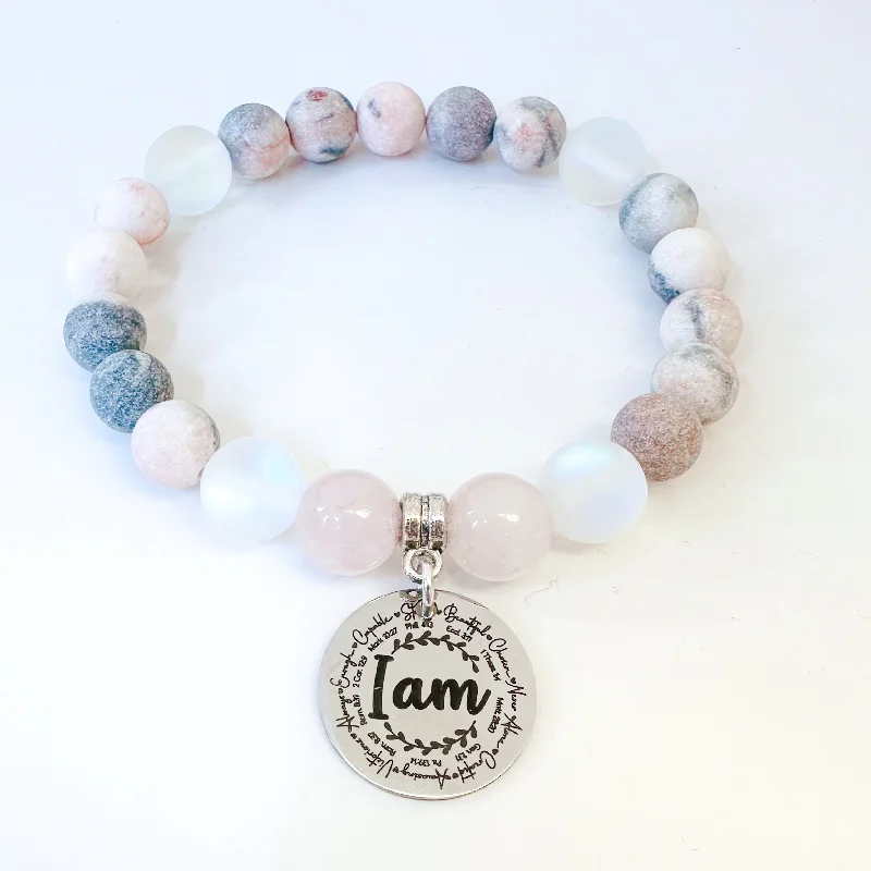 custom beaded bracelet for special event gift-I Am Bible Verses Classic Charm Bracelet Rose Quartz