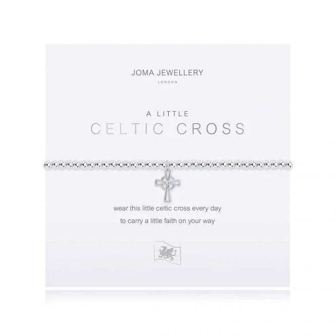 luxury silver bracelet with engraved love message-A Little Celtic Cross Silver 17.5cm Stretch Bracelet 4021