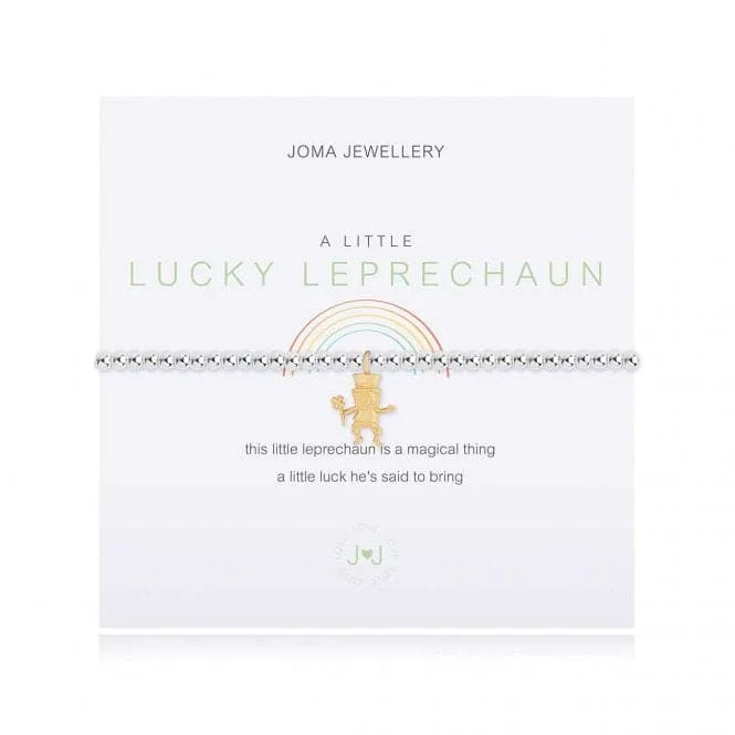 luxury silver bracelet with custom gemstone charm-A Little Leprechaun Silver And Yellow Gold 17.5cm Stretch Bracelet 3997