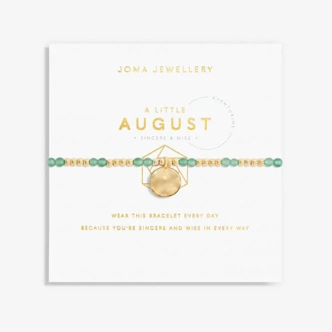 personalized charm bracelet for mom with engraved birthstones-Birthstone August Aventurine Gold 17.5cm Stretch Bracelet 6139