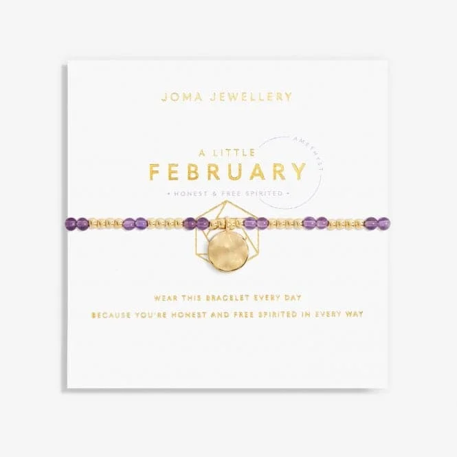 custom silver bracelet with coordinates for meaningful places-Birthstone February Amethyst Gold 17.5cm Stretch Bracelet 6133