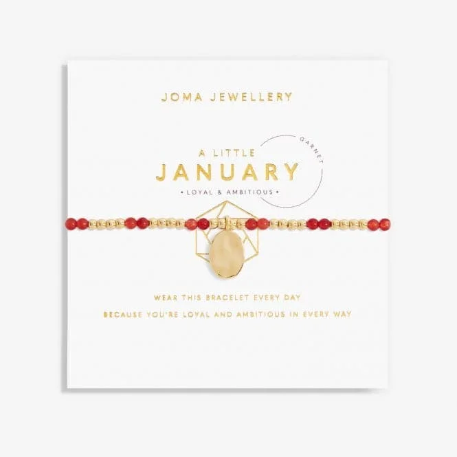 custom bracelet with family name for family celebration-Birthstone January Garnet Gold 17.5cm Stretch Bracelet 6132