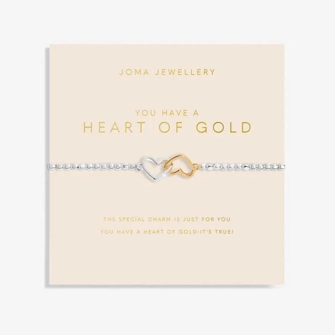 silver bracelet with custom engraving for anniversary-Forever Yours You Have A Heart Of Gold Silver And Gold 17.5cm Bracelet 6162