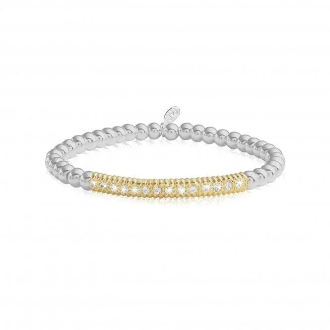 silver bracelet with pearl and diamond accents for luxury-Halo Silver And Gold Pave Ball 17.5cm Stretch Bracelet 4523