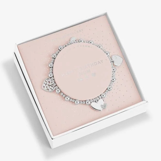 women’s gold bracelet with engraved heart charm-Life's A Charm Happy Birthday Mum Silver Charm 17.5cm Bracelet 6165