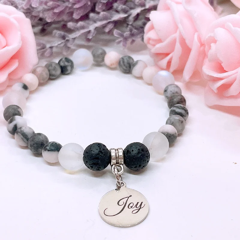 custom silver bracelet with motivational quote-Joy Companion Charm Bracelet Lava