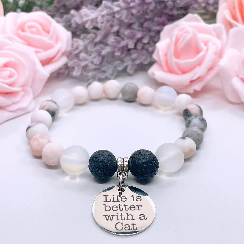 personalized silver bracelet with meaningful symbols-Life is Better with a Cat Classic Charm Bracelet Lava