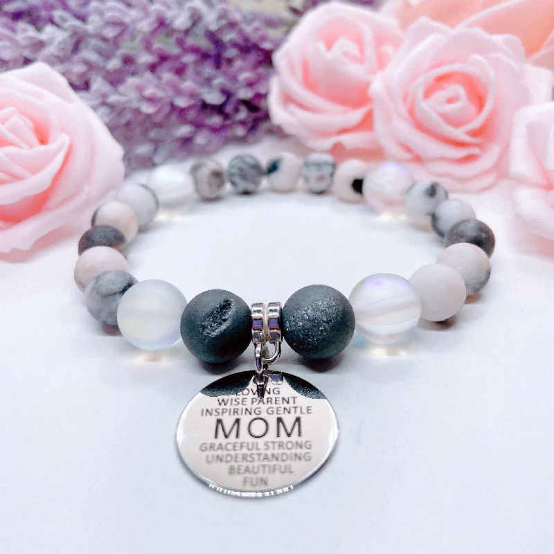 luxury bracelet with diamonds and gemstones for her-Mom Sentiments Classic Charm Bracelet Druzy