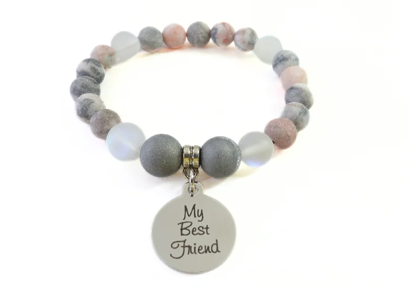 silver charm bracelet with personalized pendants for women-My Best Friend Classic Charm Bracelet Druzy