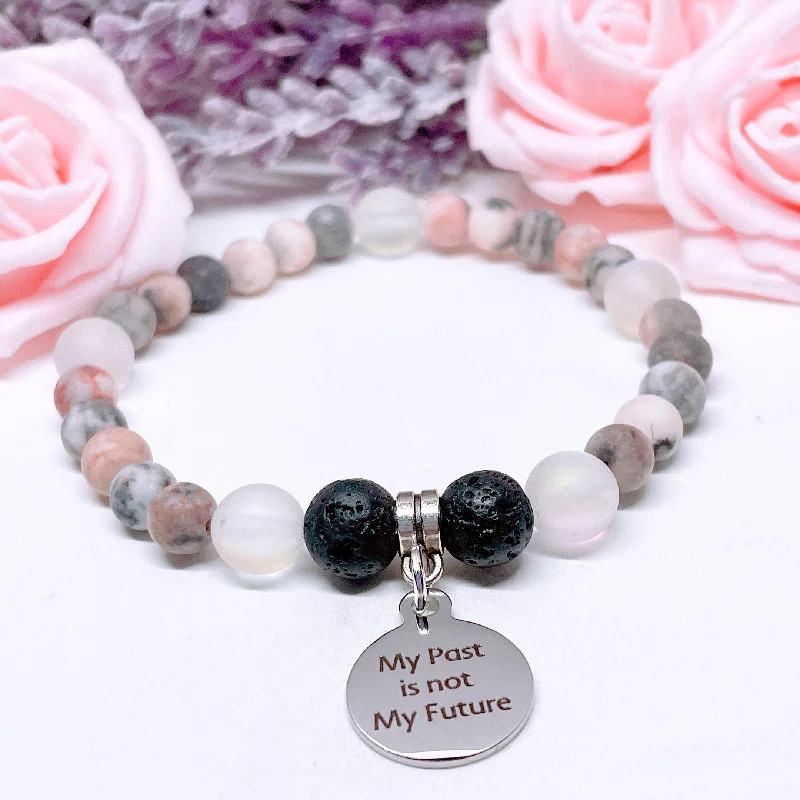 silver bracelet with gemstone beads for healing-My Past is Not My Future Companion Charm Bracelet Lava