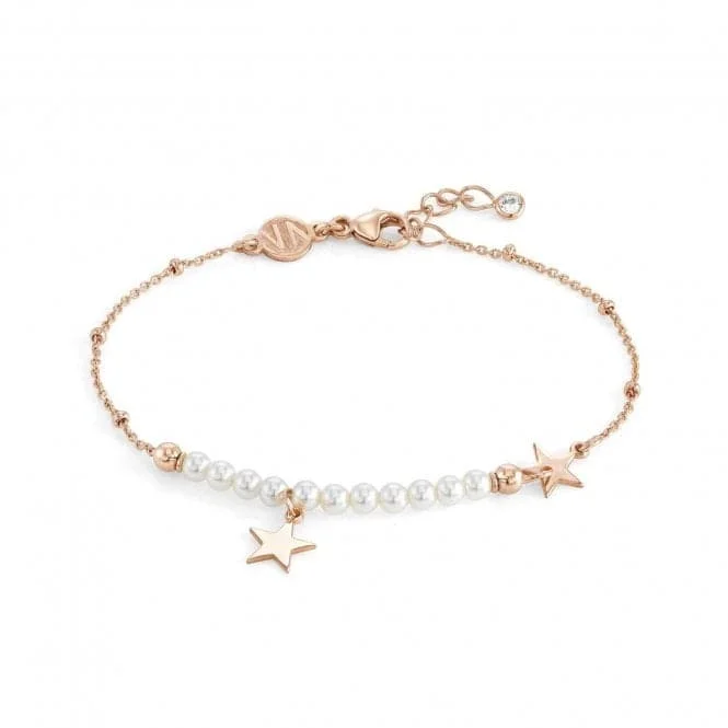 gold bracelet with engraved message for love-Melodie Pearls Silver White Pearls Rose Gold Star Bracelet 147710/033