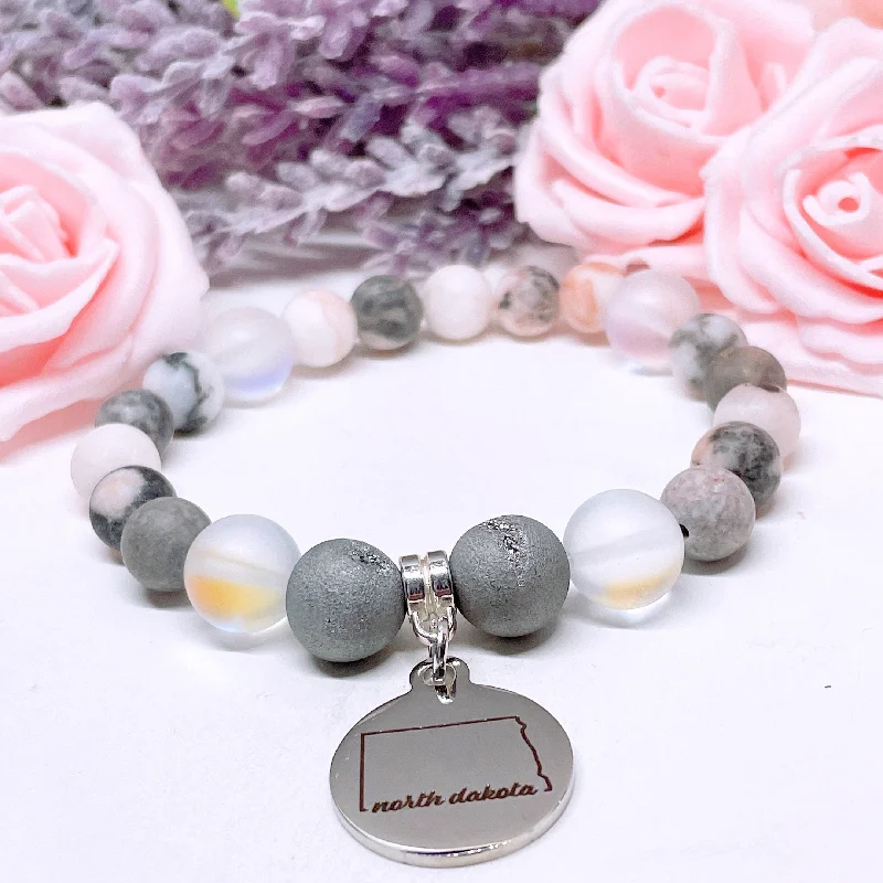 custom gold bracelet with meaningful engraving for her-North Dakota State Classic Charm Bracelet Druzy