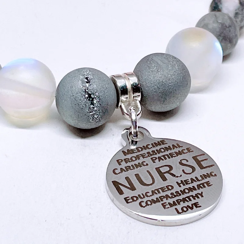 personalized bracelet with engraved quote for motivation-Nurse Sentiments Classic Charm Bracelet Druzy