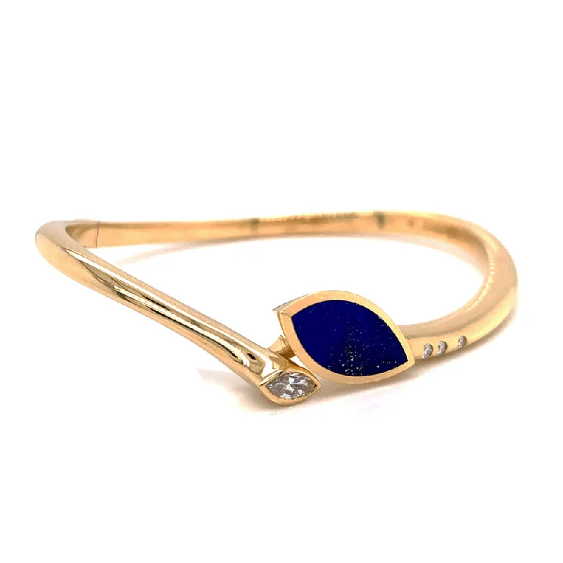 luxury silver bracelet with custom gemstone charm-Yellow Gold Lapis & Diamond Bracelet - "Lily Alpine"