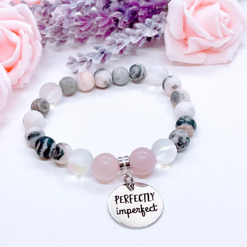 bracelet with lotus flower charm for spiritual growth-Perfectly Imperfect Classic Charm Bracelet Rose Quartz