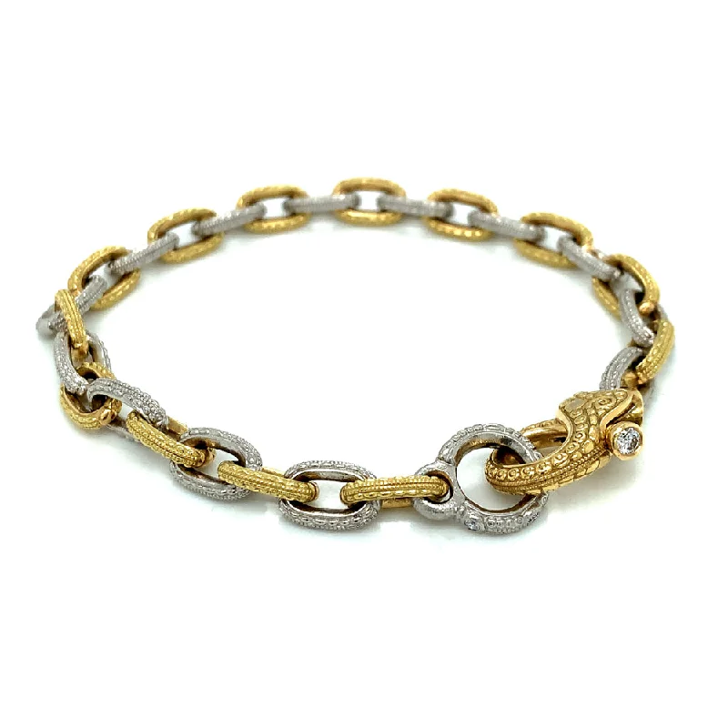 personalized silver bracelet with heart and star charm-Platinum, 18K Yellow Gold, & Diamond Milgrain Chain Bracelet - "Victorian"