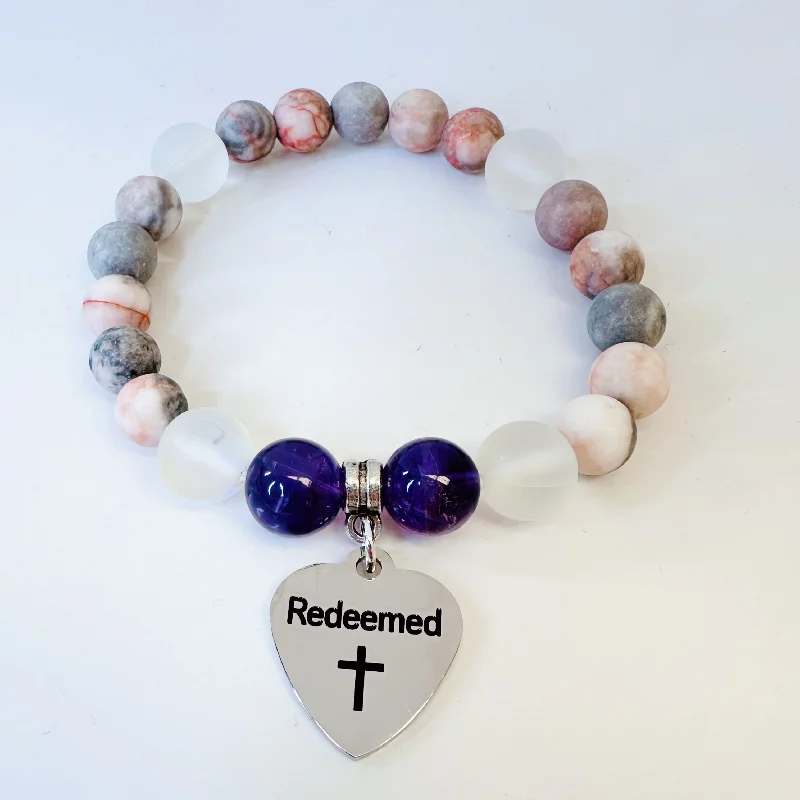 silver bracelet with engraved coordinates for travel lovers-Reedemed Classic Charm Bracelet Amethyst