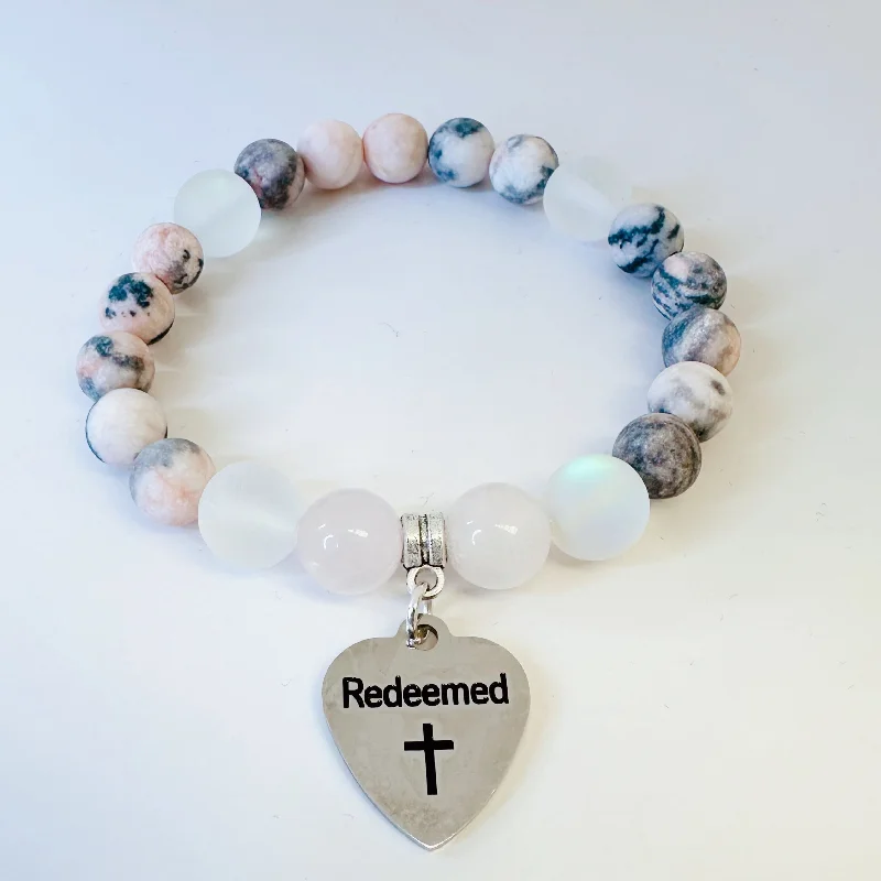 personalized gold bracelet with gemstone for anniversary-Reedemed Classic Charm Bracelet Rose Quartz