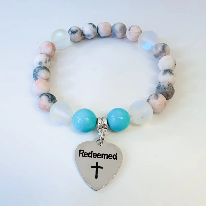 personalized bracelet with engraved date for wedding gift-Reedemed Classic Charm Bracelet Turquoise