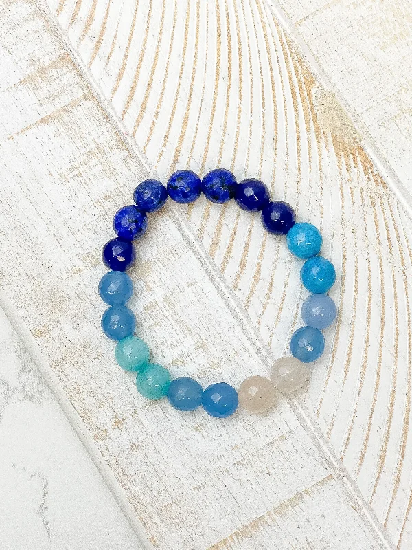 boho bracelet with turquoise and gemstone for healing-Semi Precious Stretch Beaded Bracelet - Blue