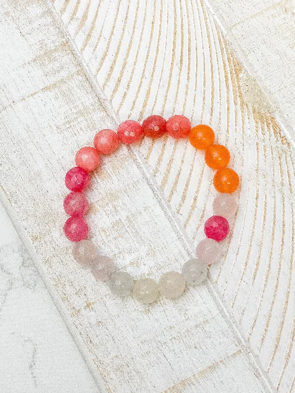 silver bracelet with zodiac charms for birth signs-Semi Precious Stretch Beaded Bracelet - Pink Multi