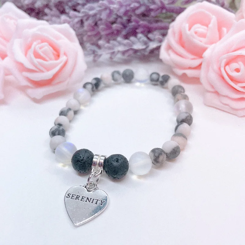 custom bracelet for anniversary with engraved message-Serenity Heart Companion Charm Bracelet Lava