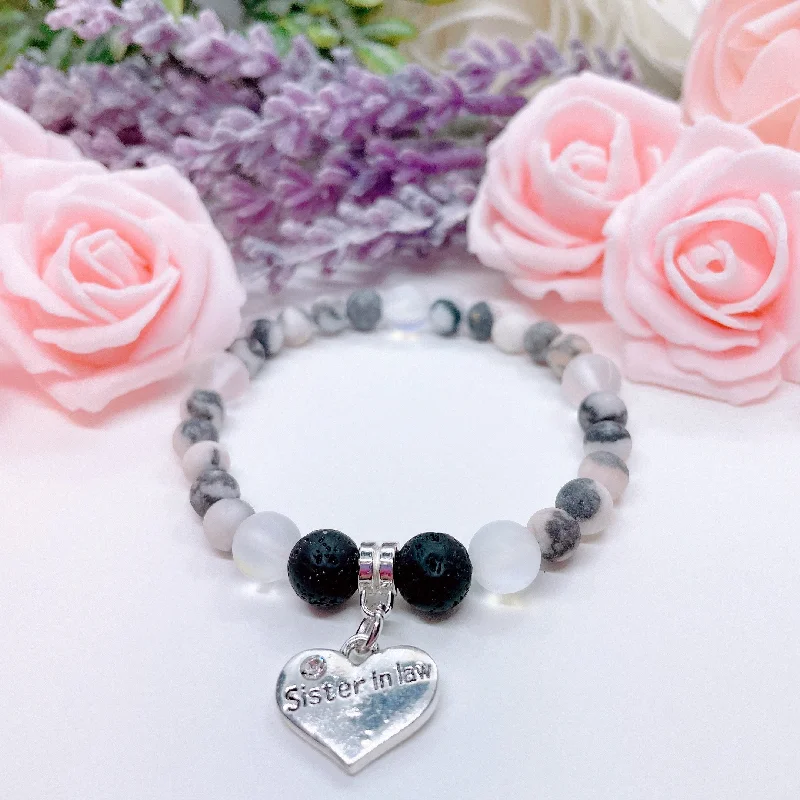 silver bracelet with moon and star charms for good luck-Sister-In-Law Heart Companion Charm Bracelet Lava