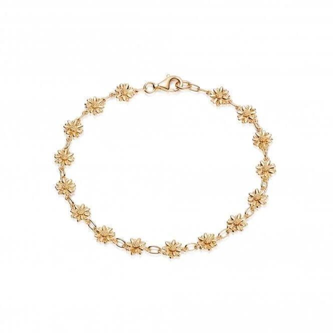 adjustable silver bracelet with gemstone charms-Sixteen Bellis Daisy Stud 18ct Gold Plated Bracelet BR6005_GP