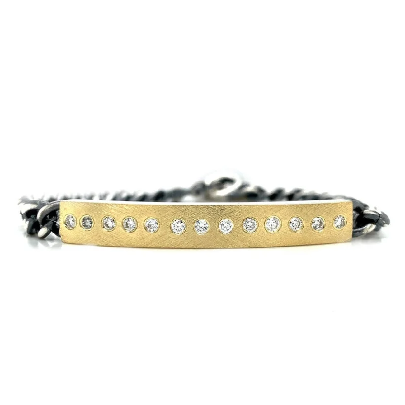 gold bracelet with engraved message for anniversary-Sterling Silver & Diamond Link Bracelet - "Diana ID"