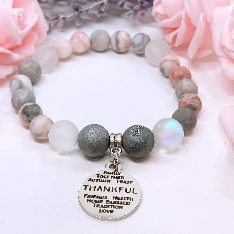 beaded bracelet with jasper stone for protection and vitality-Thankful Sentiments Classic Charm Bracelet Druzy