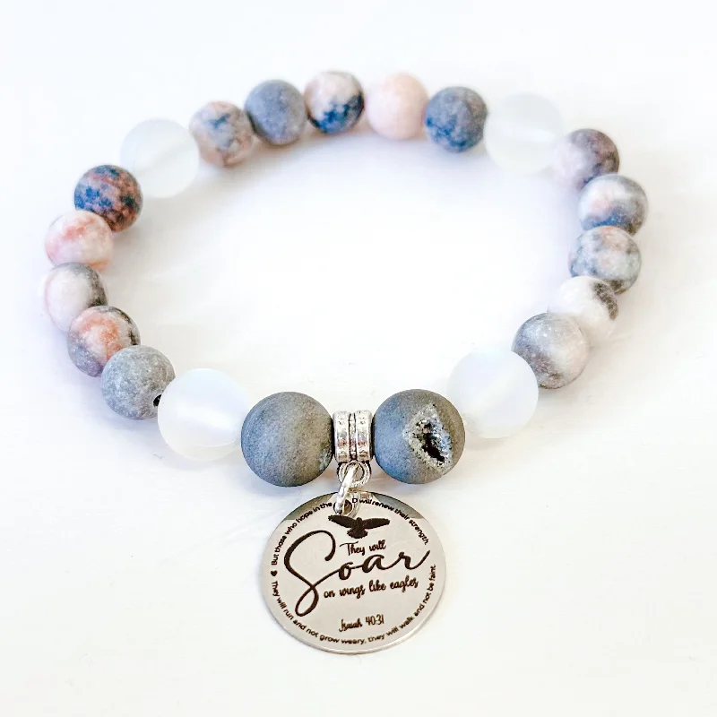 adjustable silver bracelet with custom gemstone charm-They will Soar on Wings like Eagles Isaiah 40:31 Classic Charm Bracelet Druzy